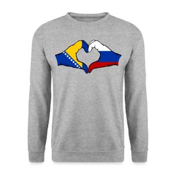 Bosnie Russie Drapeau Mains Coeur Forme - Sweat-shirt Unisexe - gris chiné - Devant - Alina (178cm) & Michal (187cm)