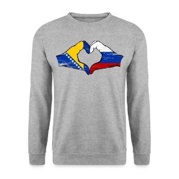 Bosnie Russie Drapeau Mains Coeur Forme Utilisé - Sweat-shirt Unisexe - gris chiné - Devant - Alina (178cm) & Michal (187cm)