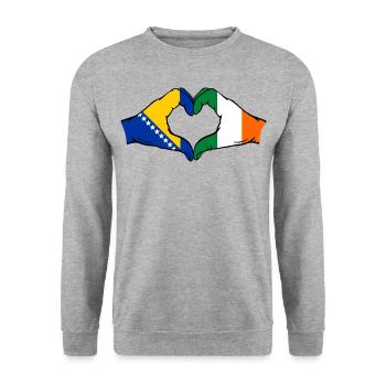 Bosnien Irland Flagge Hände Herzform - Unisex Pullover - Weißgrau meliert - Vorne - Alina (178cm) & Michal (187cm)