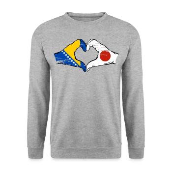 Bosnie Japon drapeau mains forme de coeur utilisé - Sweat-shirt Unisexe - gris chiné - Devant - Alina (178cm) & Michal (187cm)