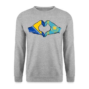Bosnie Kazakhstan drapeau mains forme de coeur utilisé - Sweat-shirt Unisexe - gris chiné - Devant - Alina (178cm) & Michal (187cm)