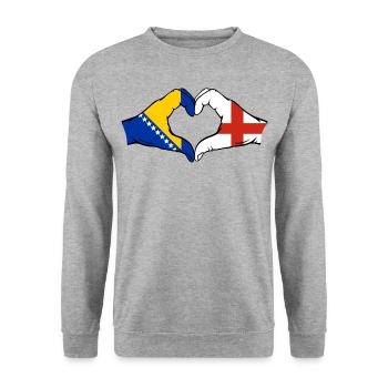 Bosnien England Flagge Hände Herzform - Unisex Pullover - Weißgrau meliert - Vorne - Alina (178cm) & Michal (187cm)