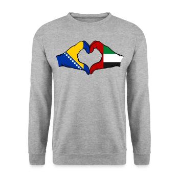 Bosnia United Arab Emirates Flag Hands - Unisex Sweatshirt - salt & pepper - Front - Alina (178cm) & Michal (187cm)