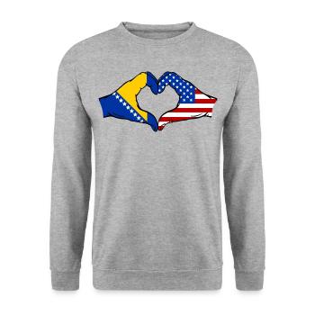 Bosnia USA Flag Hands Heart Shape - Unisex Sweatshirt - salt & pepper - Front - Alina (178cm) & Michal (187cm)