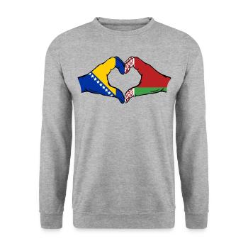 Bosnia Belarus Flag Hands Heart Shape - Unisex Sweatshirt - salt & pepper - Front - Alina (178cm) & Michal (187cm)