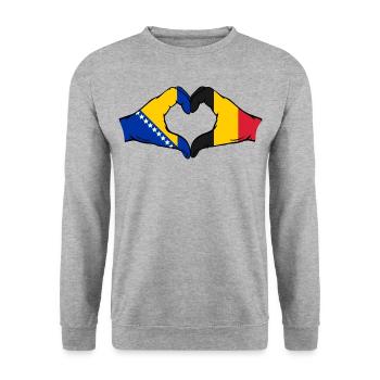 Bosnien Belgien Flagge Hände Herzform - Unisex Pullover - Weißgrau meliert - Vorne - Alina (178cm) & Michal (187cm)