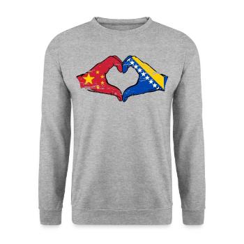 China Bosnia Flag Heart Shape - Unisex Sweatshirt - salt & pepper - Front - Alina (178cm) & Michal (187cm)