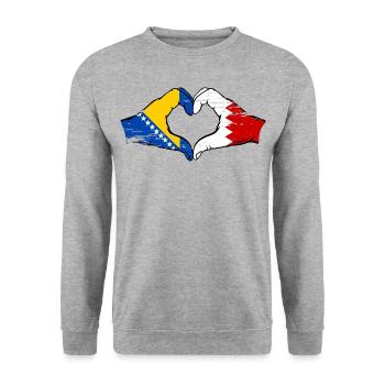 Bosnia Bahrain flag hands heart shape used - Unisex Sweatshirt - salt & pepper - Front - Alina (178cm) & Michal (187cm)