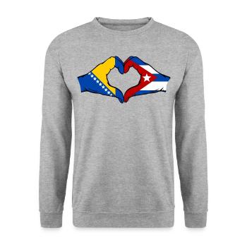 Bosnien Kuba Flagge Hände Herzform - Unisex Pullover - Weißgrau meliert - Vorne - Alina (178cm) & Michal (187cm)