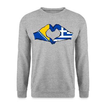 Bosnia Greece Flag Hands Heart Shape - Unisex Sweatshirt - salt & pepper - Front - Alina (178cm) & Michal (187cm)
