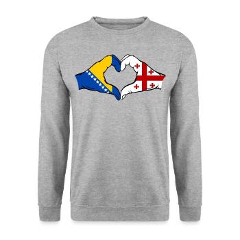 Bosnien Georgien Flagge Hände Herzform - Unisex Pullover - Weißgrau meliert - Vorne - Alina (178cm) & Michal (187cm)