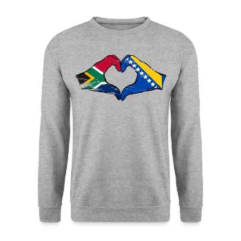 Afrique du Sud Drapeau Bosnie mains forme de coeur utilisé - Sweat-shirt Unisexe - gris chiné - Devant - Alina (178cm) & Michal (187cm)