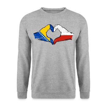 Bosnia Poland flag hands heart shape used - Unisex Sweatshirt - salt & pepper - Front - Alina (178cm) & Michal (187cm)