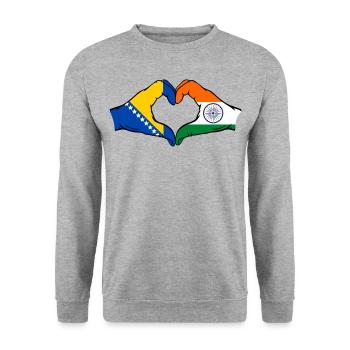 Bosnien Indien Flagge Hände Herzform - Unisex Pullover - Weißgrau meliert - Vorne - Alina (178cm) & Michal (187cm)