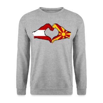 Österreich Makedonien Flagge Hände Herzform - Unisex Pullover - Weißgrau meliert - Vorne - Alina (178cm) & Michal (187cm)