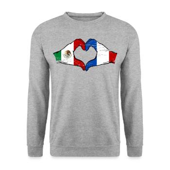 Mexique France drapeau mains coeur forme utilisé - Sweat-shirt Unisexe - gris chiné - Devant - Alina (178cm) & Michal (187cm)
