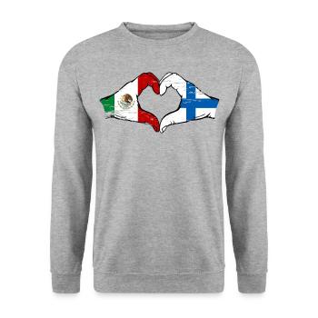 Mexique Finlande drapeau mains forme de coeur utilisé - Sweat-shirt Unisexe - gris chiné - Devant - Alina (178cm) & Michal (187cm)