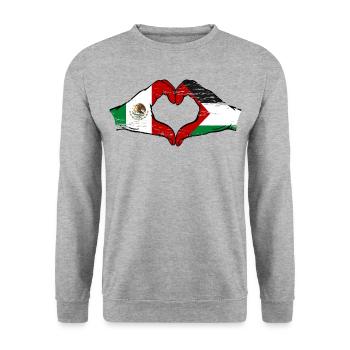 Mexique Palestine Drapeau Mains Coeur Forme Utilisé - Sweat-shirt Unisexe - gris chiné - Devant - Alina (178cm) & Michal (187cm)