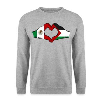 Mexico Palestine Flag Hands Heart Shape - Unisex Sweatshirt - salt & pepper - Front - Alina (178cm) & Michal (187cm)