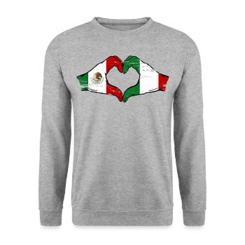 Mexique Italie drapeau mains coeur utilisé - Sweat-shirt Unisexe - gris chiné - Devant - Alina (178cm) & Michal (187cm)