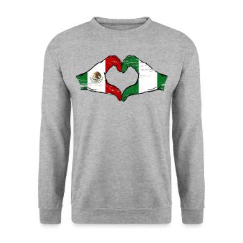 Mexique Nigeria Drapeau Mains Coeur Forme Utilisé - Sweat-shirt Unisexe - gris chiné - Devant - Alina (178cm) & Michal (187cm)