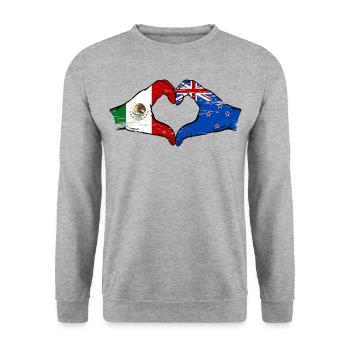 Mexico New Zealand flag hands heart shape used - Unisex Sweatshirt - salt & pepper - Front - Alina (178cm) & Michal (187cm)