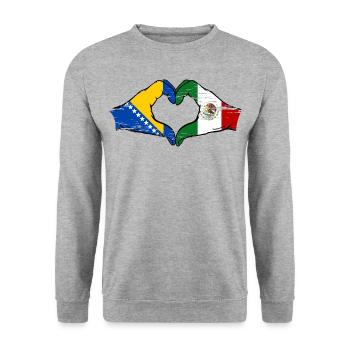 Bosnie Mexique drapeau mains forme de coeur utilisé - Sweat-shirt Unisexe - gris chiné - Devant - Alina (178cm) & Michal (187cm)