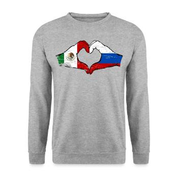 Mexique Russie Drapeau Mains Coeur Forme Utilisé - Sweat-shirt Unisexe - gris chiné - Devant - Alina (178cm) & Michal (187cm)
