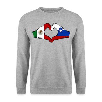 Mexiko Slowenien Flagge Hände Herzform - Unisex Pullover - Weißgrau meliert - Vorne - Alina (178cm) & Michal (187cm)