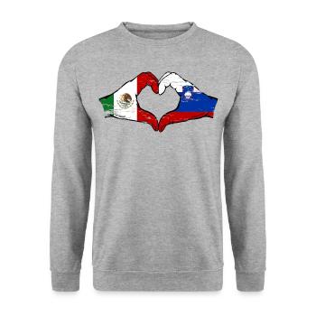 Mexiko Slowenien Flagge Hände Herzform used - Unisex Pullover - Weißgrau meliert - Vorne - Alina (178cm) & Michal (187cm)