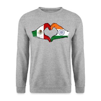Mexique Inde drapeau mains forme de coeur utilisé - Sweat-shirt Unisexe - gris chiné - Devant - Alina (178cm) & Michal (187cm)