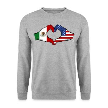 Mexico USA Flag Hands Heart Shape - Unisex Sweatshirt - salt & pepper - Front - Alina (178cm) & Michal (187cm)