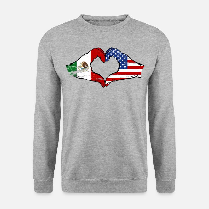 Mexiko USA Flagge Hände Herzform used - Unisex Pullover - Weißgrau meliert