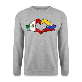 Mexico Venezuela flag hands heart shape used - Unisex Sweatshirt - salt & pepper - Front - Alina (178cm) & Michal (187cm)