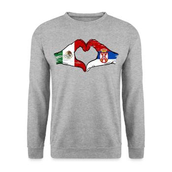 Mexique Serbie drapeau mains forme coeur utilisé - Sweat-shirt Unisexe - gris chiné - Devant - Alina (178cm) & Michal (187cm)