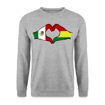 Mexico Bolivia Flag Hands Heart Shape - Unisex Sweatshirt - salt & pepper - Front - Alina (178cm) & Michal (187cm)
