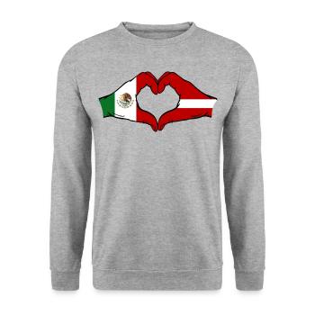 Mexique Lettonie Drapeau Mains Coeur Forme - Sweat-shirt Unisexe - gris chiné - Devant - Alina (178cm) & Michal (187cm)