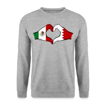 Mexico Bahrain Flag Hands Heart Shape Used - Unisex Sweatshirt - salt & pepper - Front - Alina (178cm) & Michal (187cm)