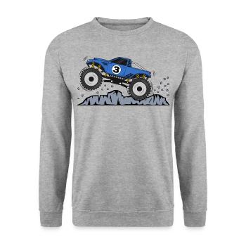 Monstertruck in Blau Nummer 3 Geburtstag Jubiläen - Unisex Pullover - Weißgrau meliert - Vorne - Alina (178cm) & Michal (187cm)