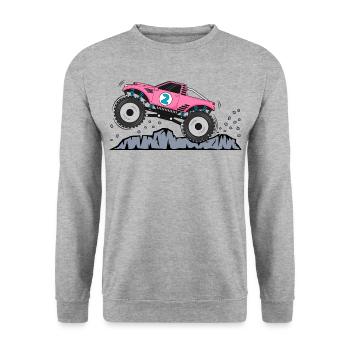 Monstertruck in Pink Nummer 2 Geburtstag Jubiläen - Unisex Pullover - Weißgrau meliert - Vorne - Alina (178cm) & Michal (187cm)