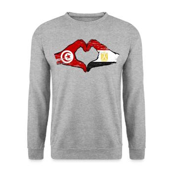 Tunisia Egypt flag hands heart shape used - Unisex Sweatshirt - salt & pepper - Front - Alina (178cm) & Michal (187cm)