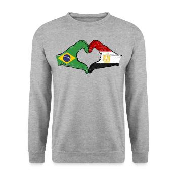 Brazil Egypt flag hands heart shape used - Unisex Sweatshirt - salt & pepper - Front - Alina (178cm) & Michal (187cm)