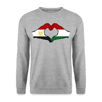 Egypt Hungary Flag Hands Heart Shape - Unisex Sweatshirt - salt & pepper - Front - Alina (178cm) & Michal (187cm)