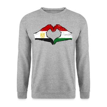 Egypte Hongrie Drapeau Mains Coeur Forme Utilisé - Sweat-shirt Unisexe - gris chiné - Devant - Alina (178cm) & Michal (187cm)