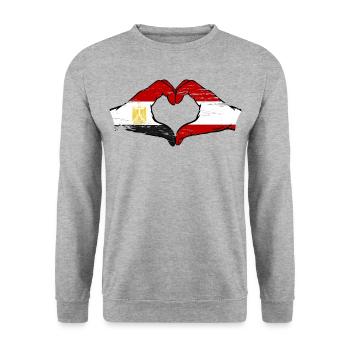 Egypt Austria Flag Hands Heart Shape Used - Unisex Sweatshirt - salt & pepper - Front - Alina (178cm) & Michal (187cm)