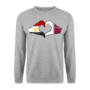 Égypte Qatar drapeau mains forme de coeur utilisé - Sweat-shirt Unisexe - gris chiné - Devant - Alina (178cm) & Michal (187cm)