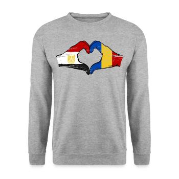 Égypte Roumanie drapeau mains forme de coeur utilisé - Sweat-shirt Unisexe - gris chiné - Devant - Alina (178cm) & Michal (187cm)