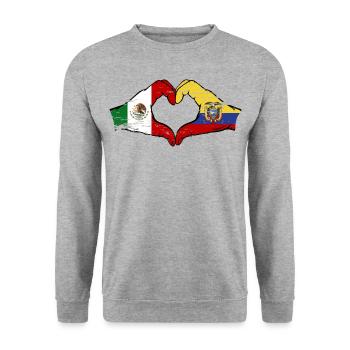 Mexique Drapeau de l’Équateur mains forme de coeur utilisé - Sweat-shirt Unisexe - gris chiné - Devant - Alina (178cm) & Michal (187cm)