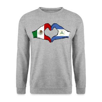 Mexico Nicaragua Flag Hands Heart Shape - Unisex Sweatshirt - salt & pepper - Front - Alina (178cm) & Michal (187cm)