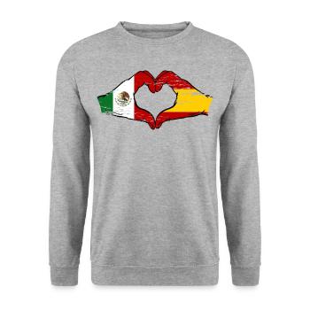 Mexique Espagne Drapeau Mains Coeur Forme Utilisé - Sweat-shirt Unisexe - gris chiné - Devant - Alina (178cm) & Michal (187cm)